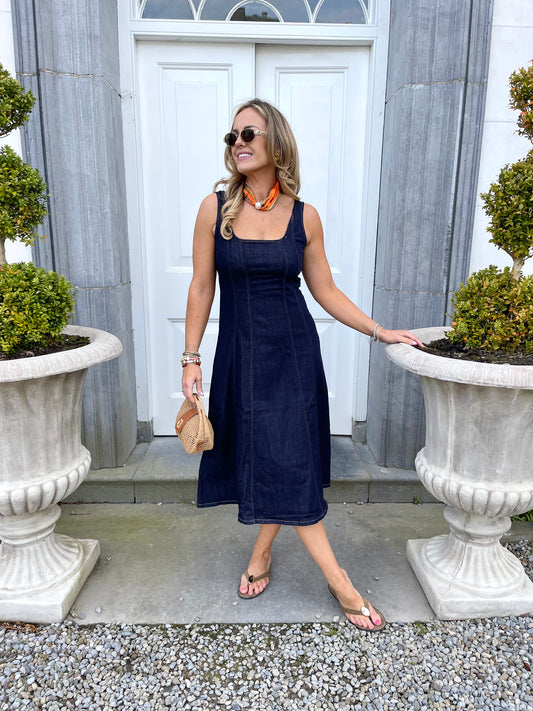 Anna dark denim square neck dress