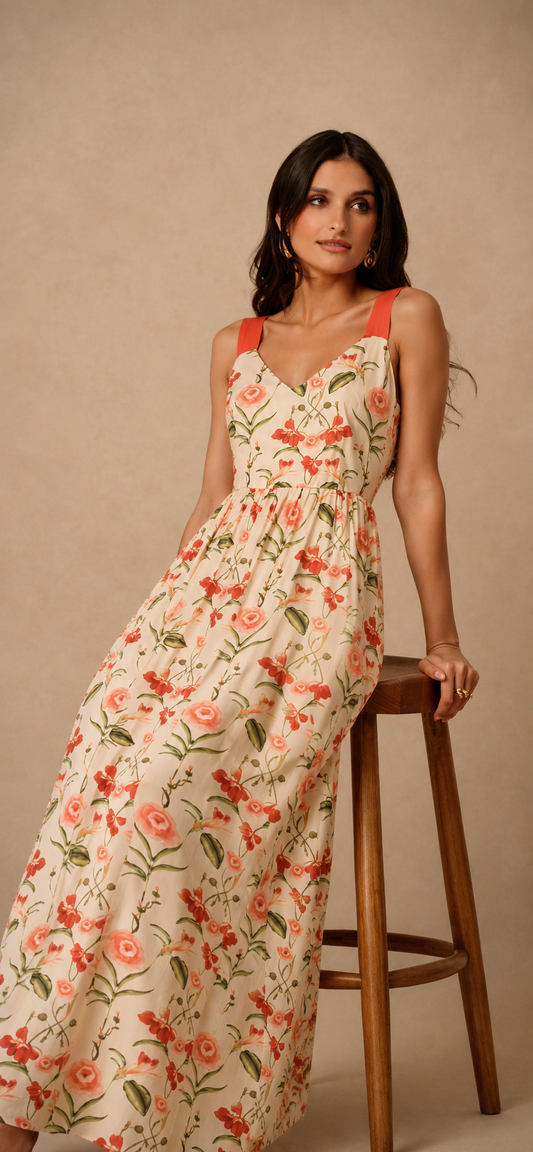 Marilyn floral bow tie back long dress