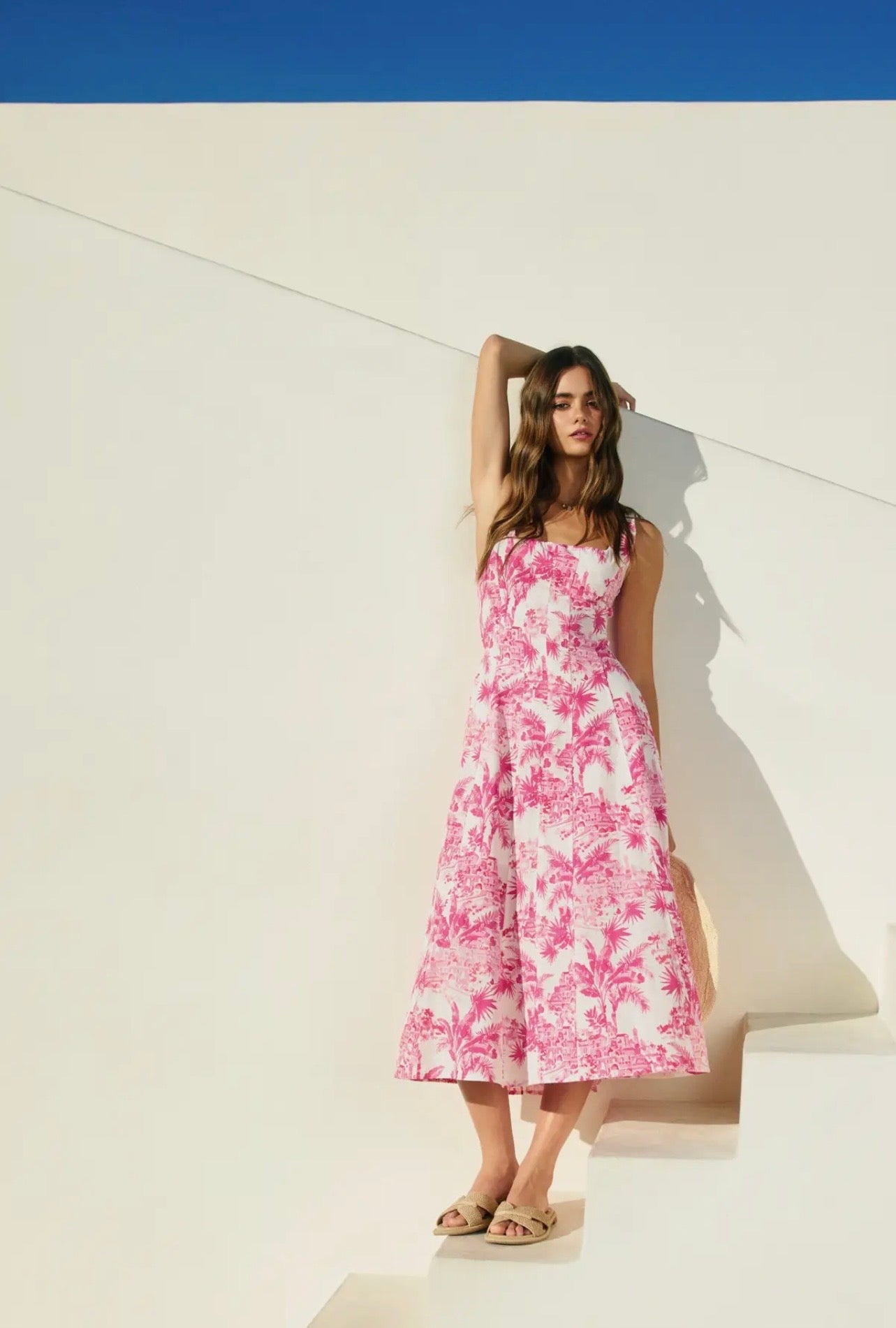 Laguna palm square neck panelled dress