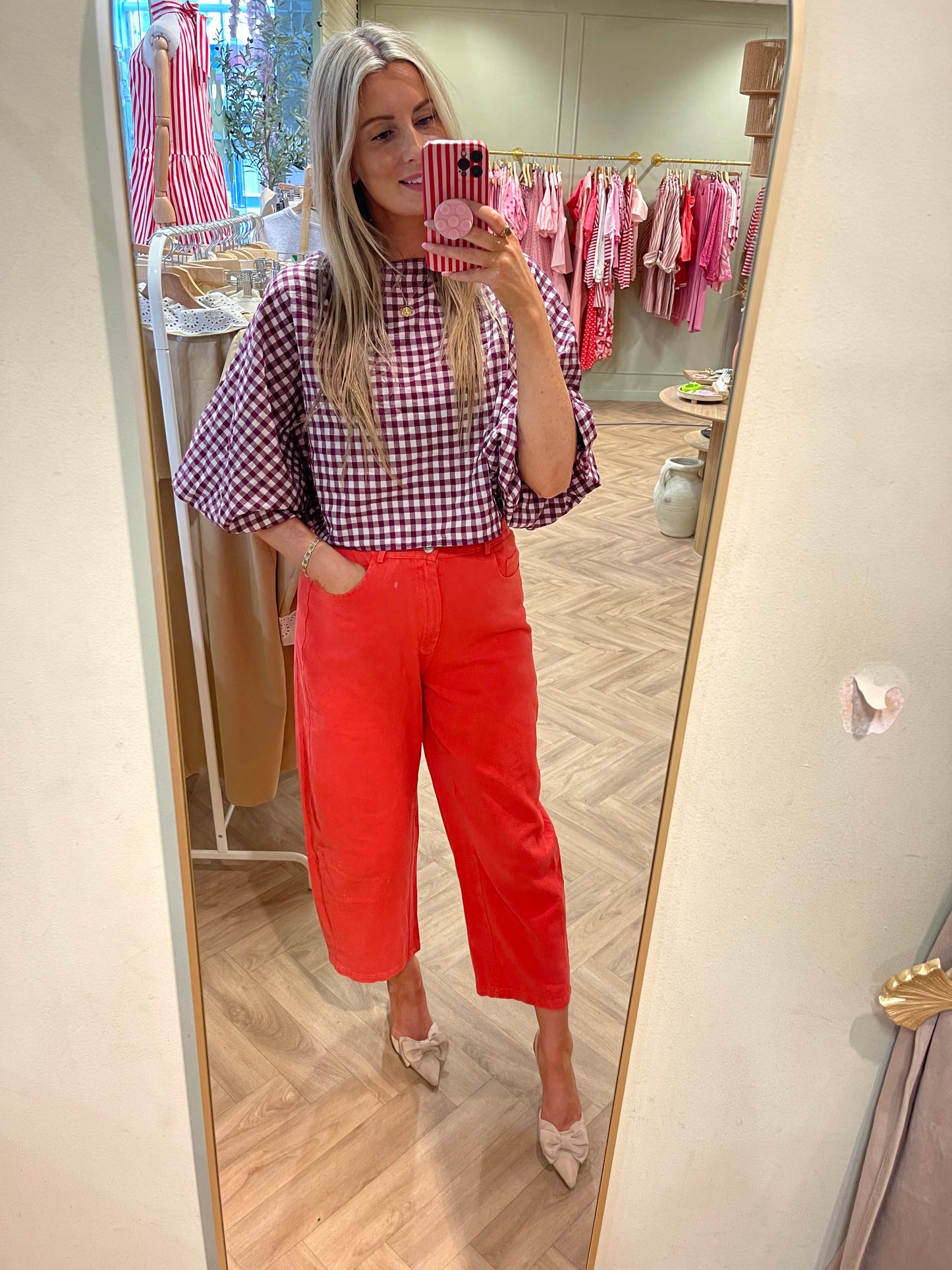 Tara purple gingham balloon top