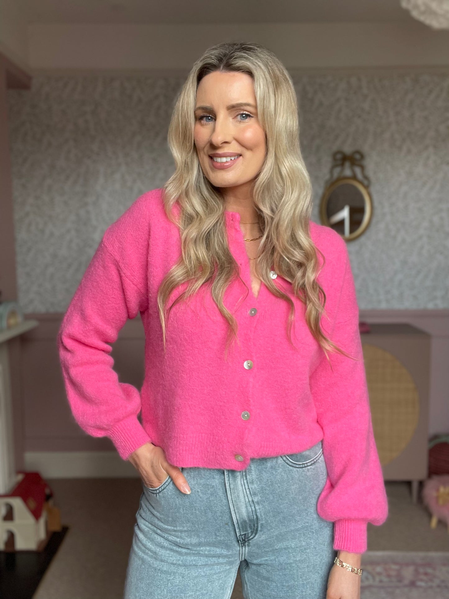 Harriet bubblegum pink alpaca cardigan