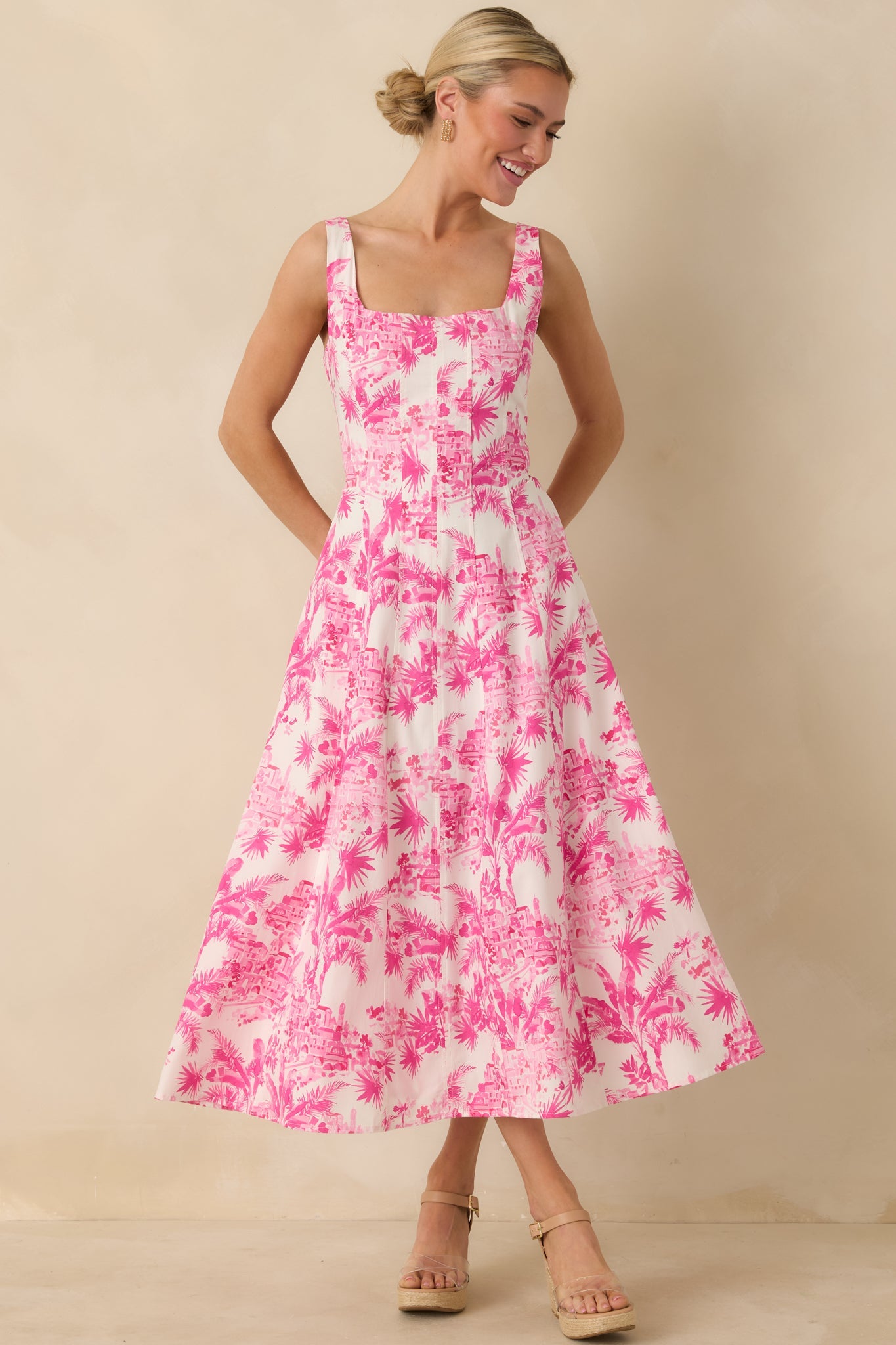 Laguna palm square neck panelled dress