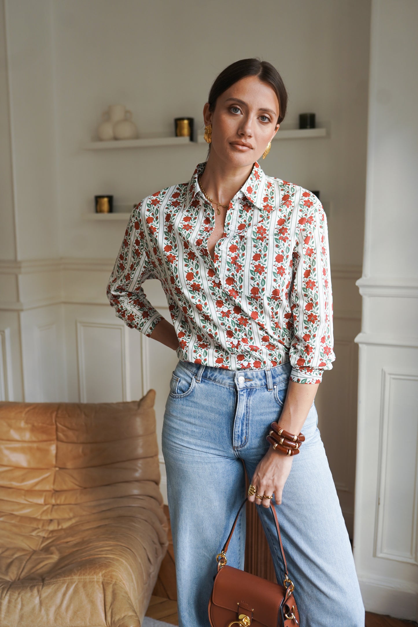 Natasha red floral shirt