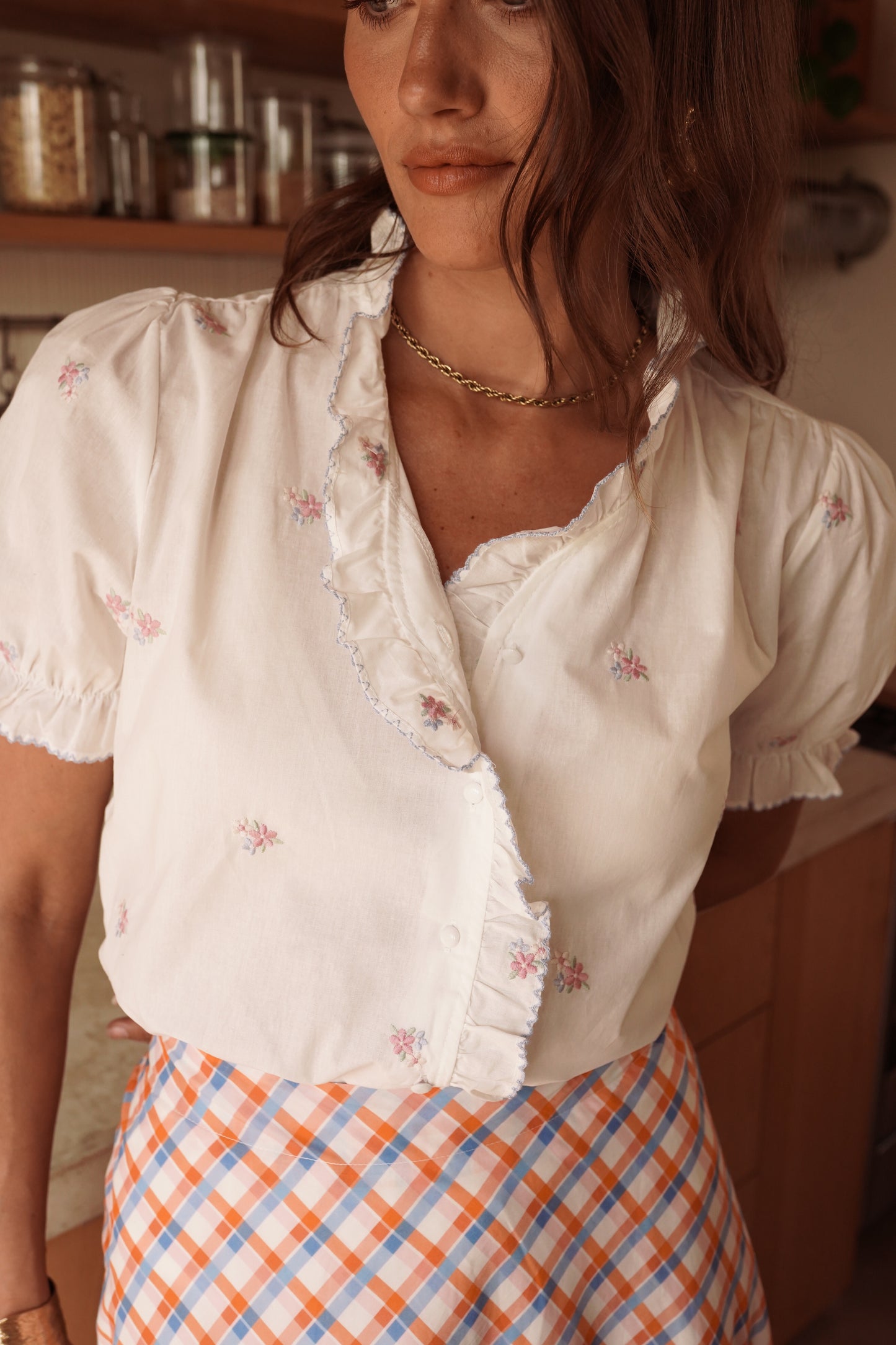 Roisin floral scalloped white blouse