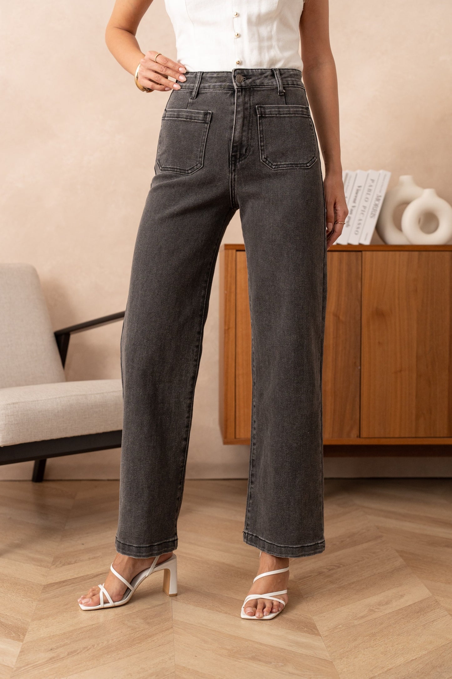 Grace black wash wide leg jeans