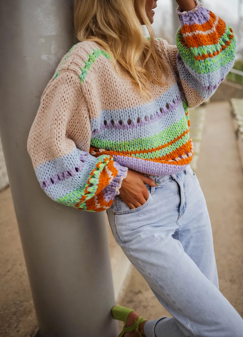 Maddie neon green and taupe jumper