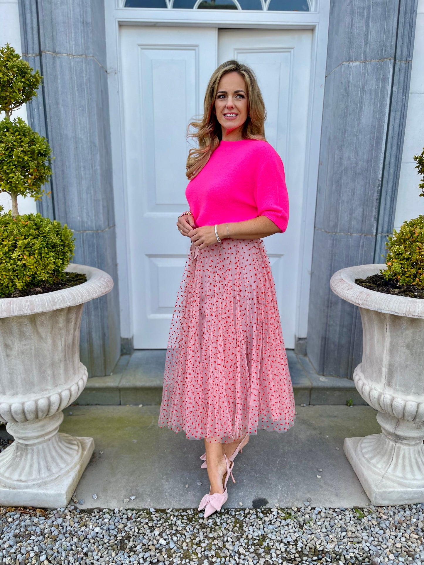 Eve pink red heart tulle full skirt