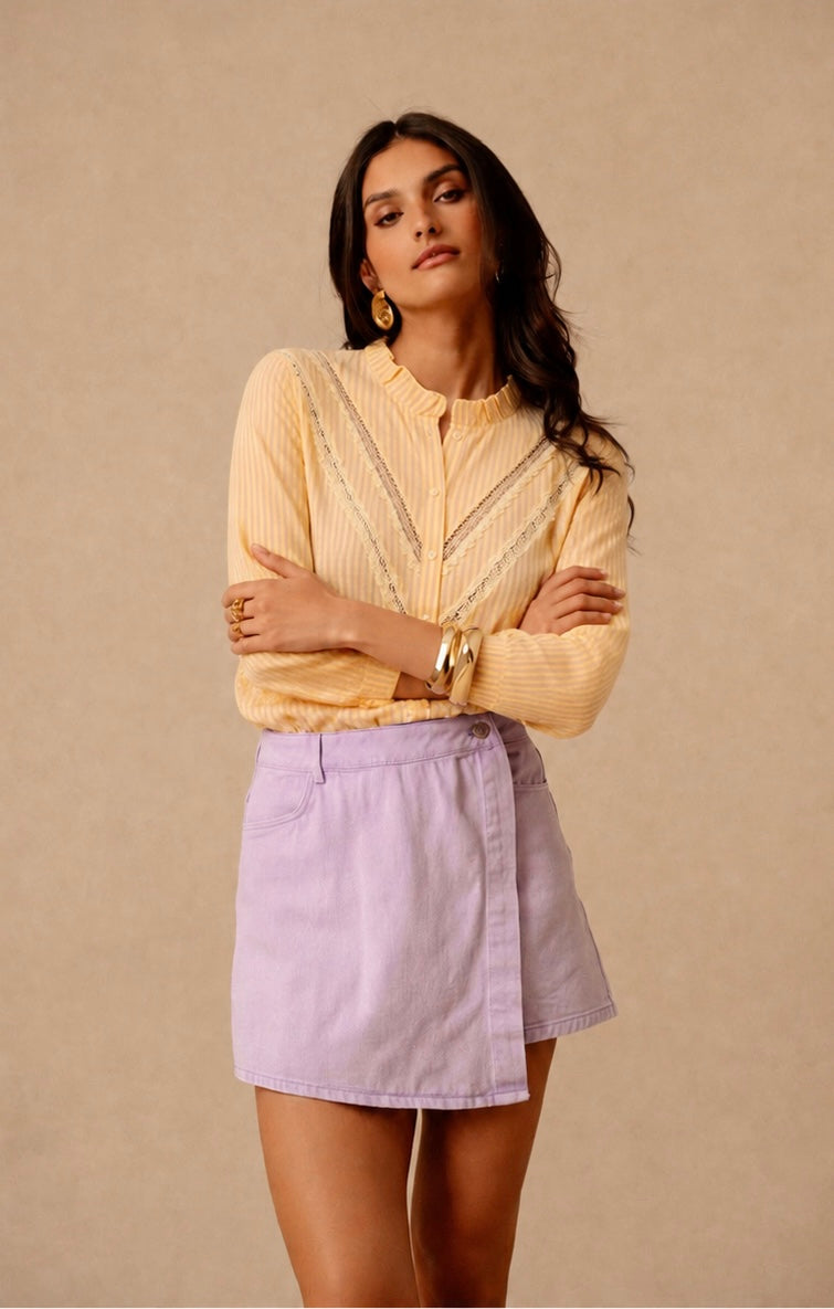 Pearl yellow & pink stripe blouse