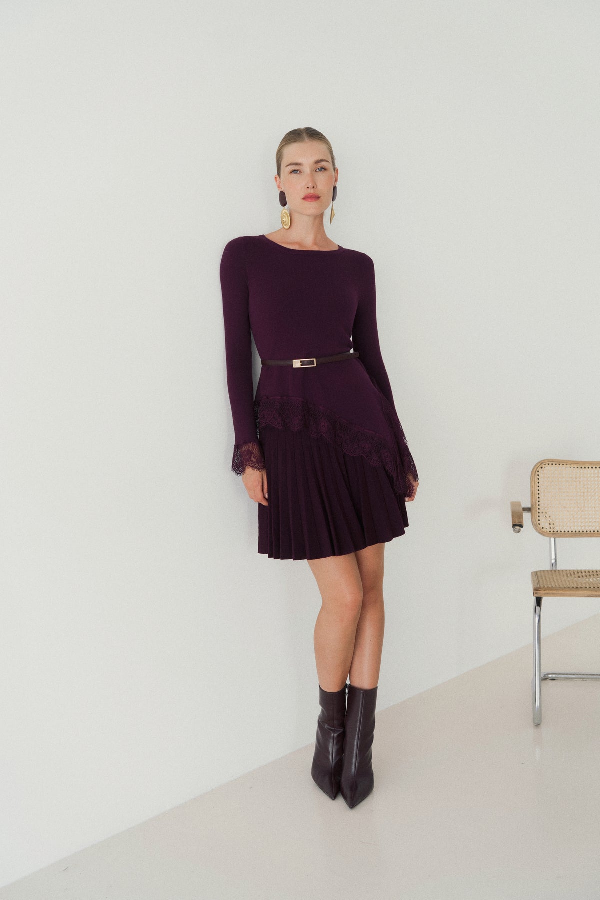Sabrina burgundy lace trim knit top