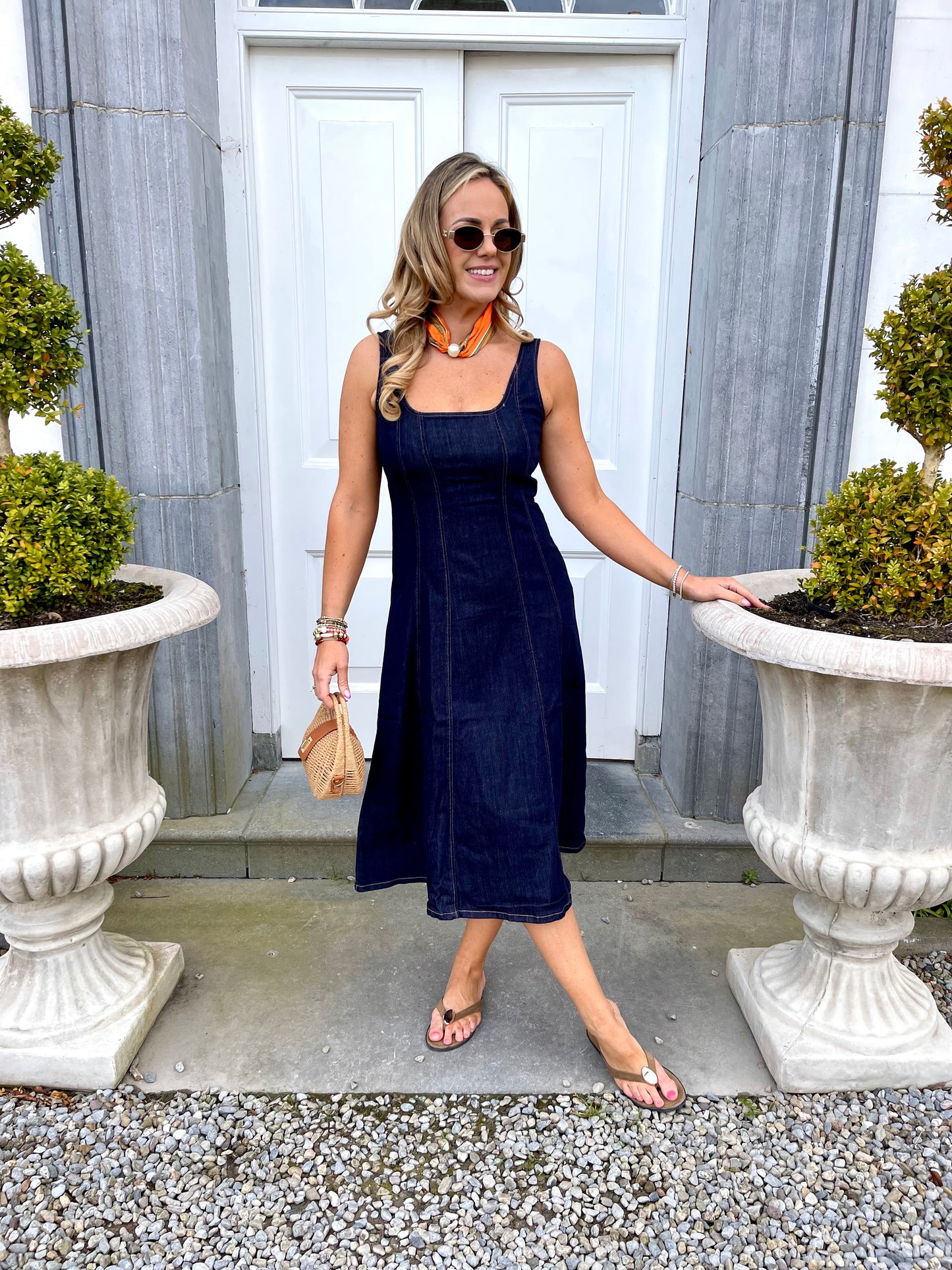 Anna dark denim square neck dress