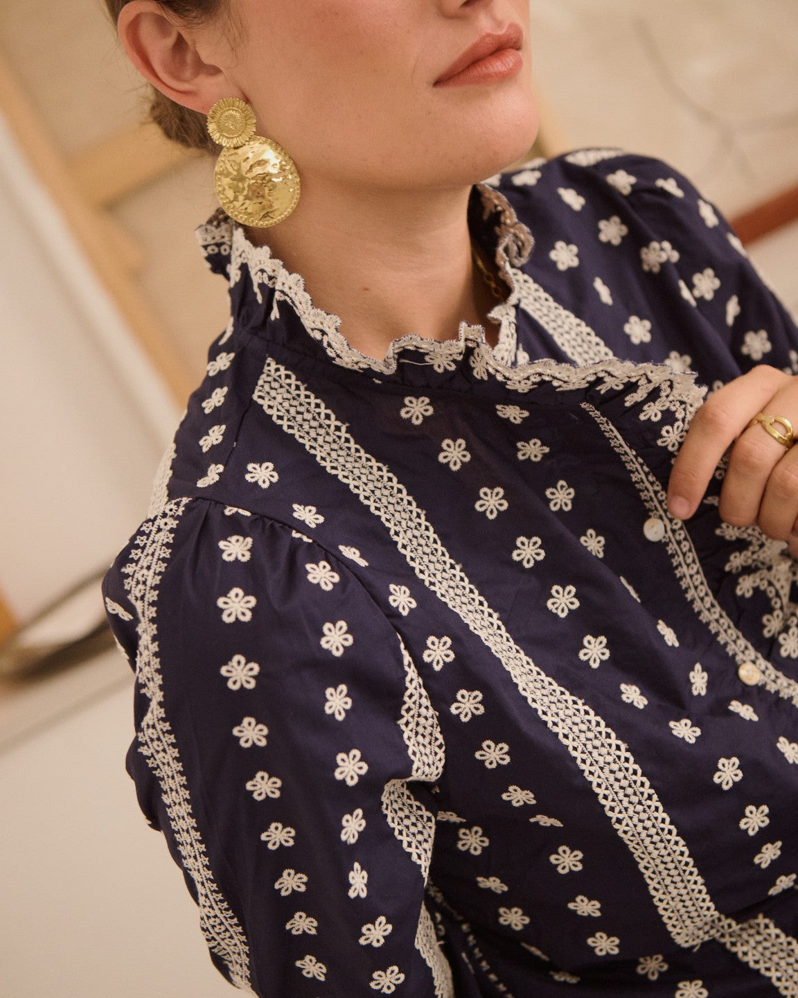 Molly navy embroidered blouse