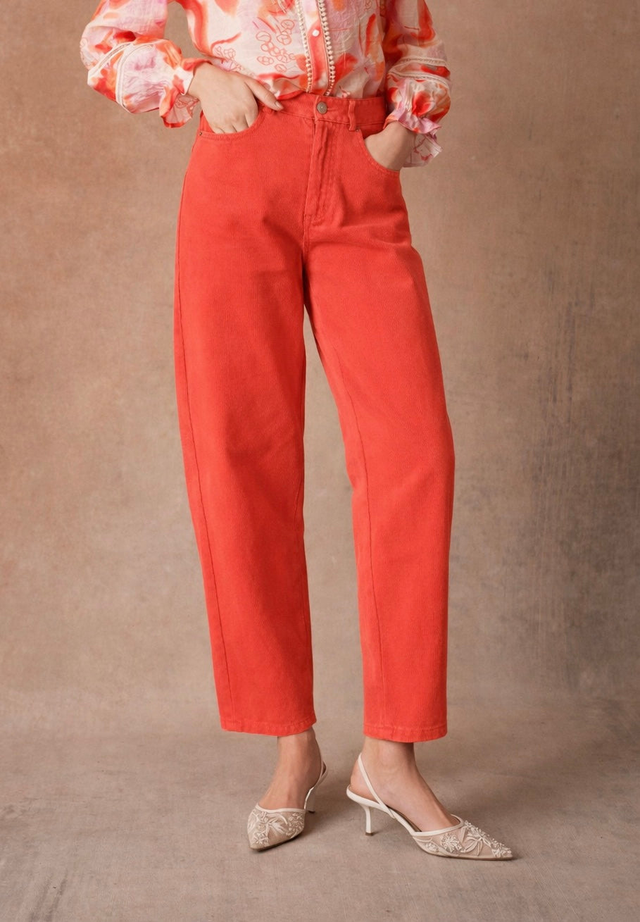 Odette coral orange balloon barrel Jeans