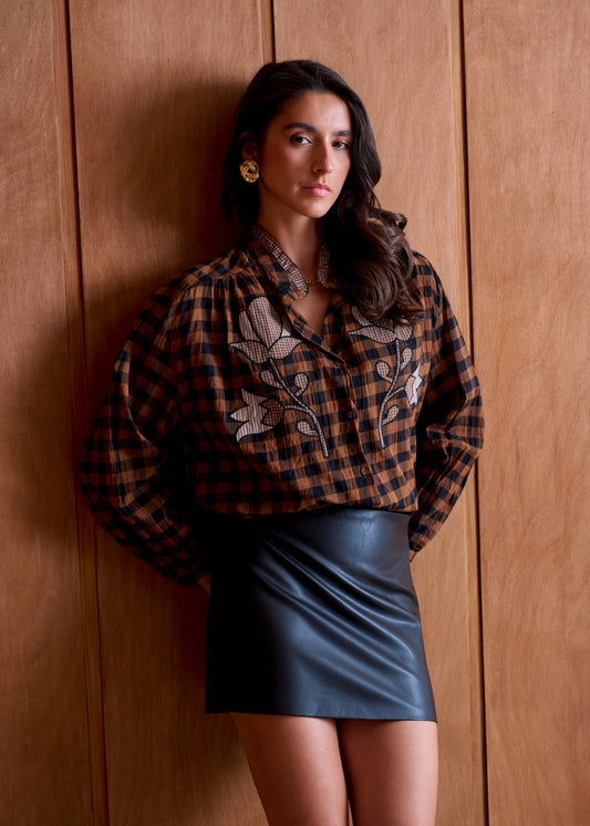 Casey flower print check blouse