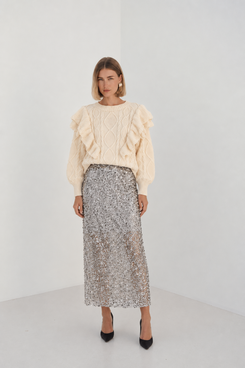 Imelda silver sequin skirt
