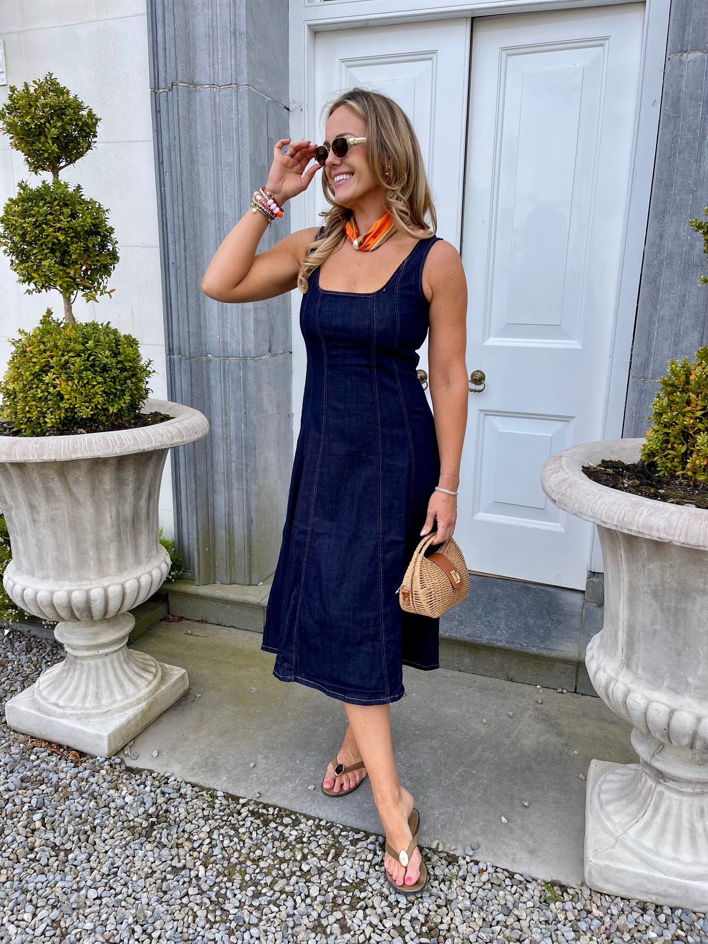 Anna dark denim square neck dress