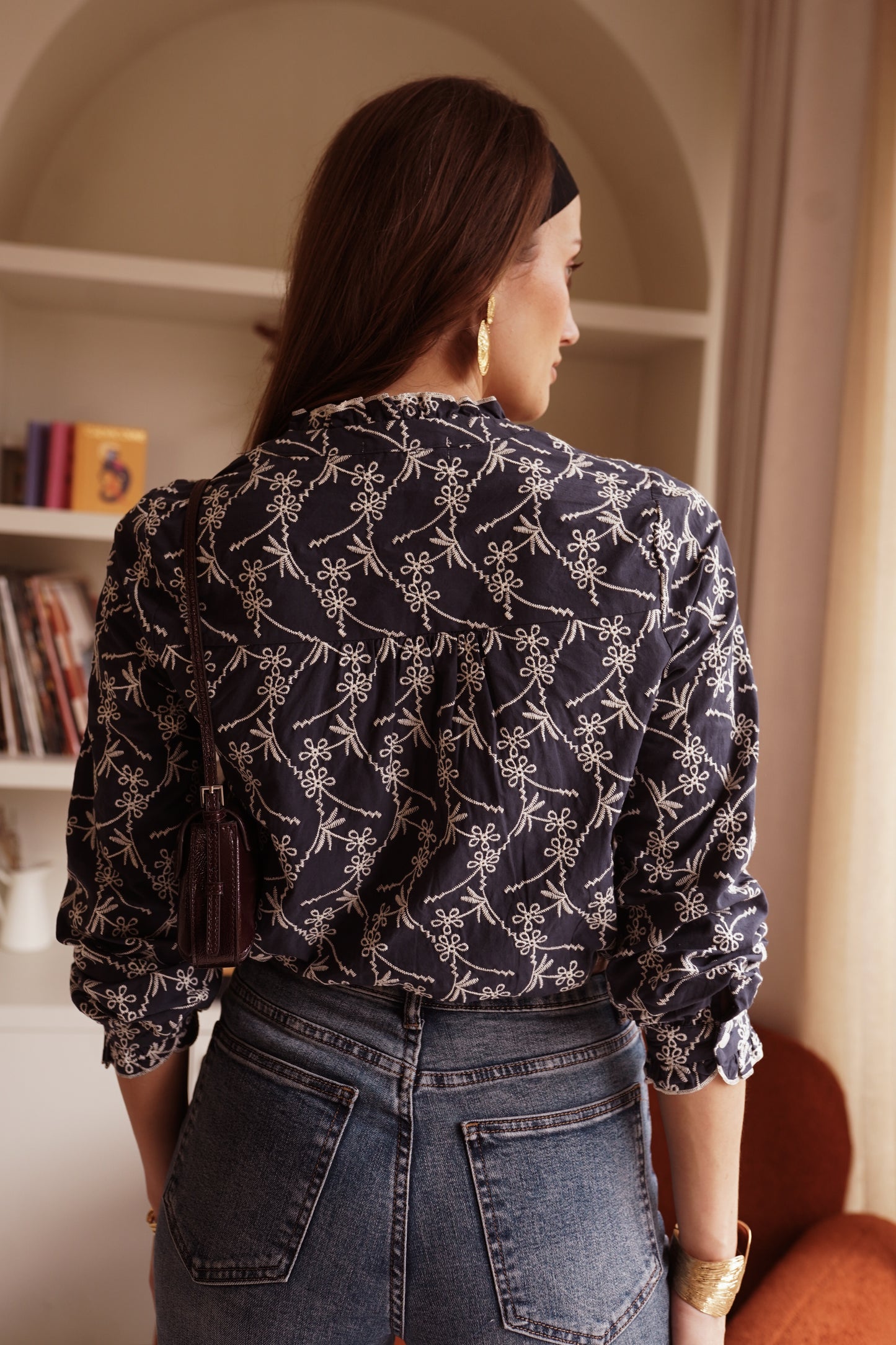 Kendra navy embroidered blouse