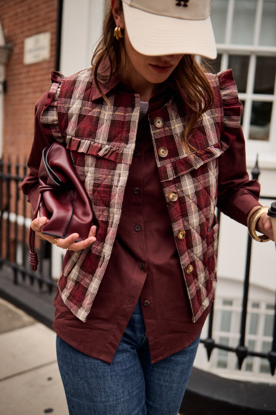 Billie tartan frill sleeve gilet