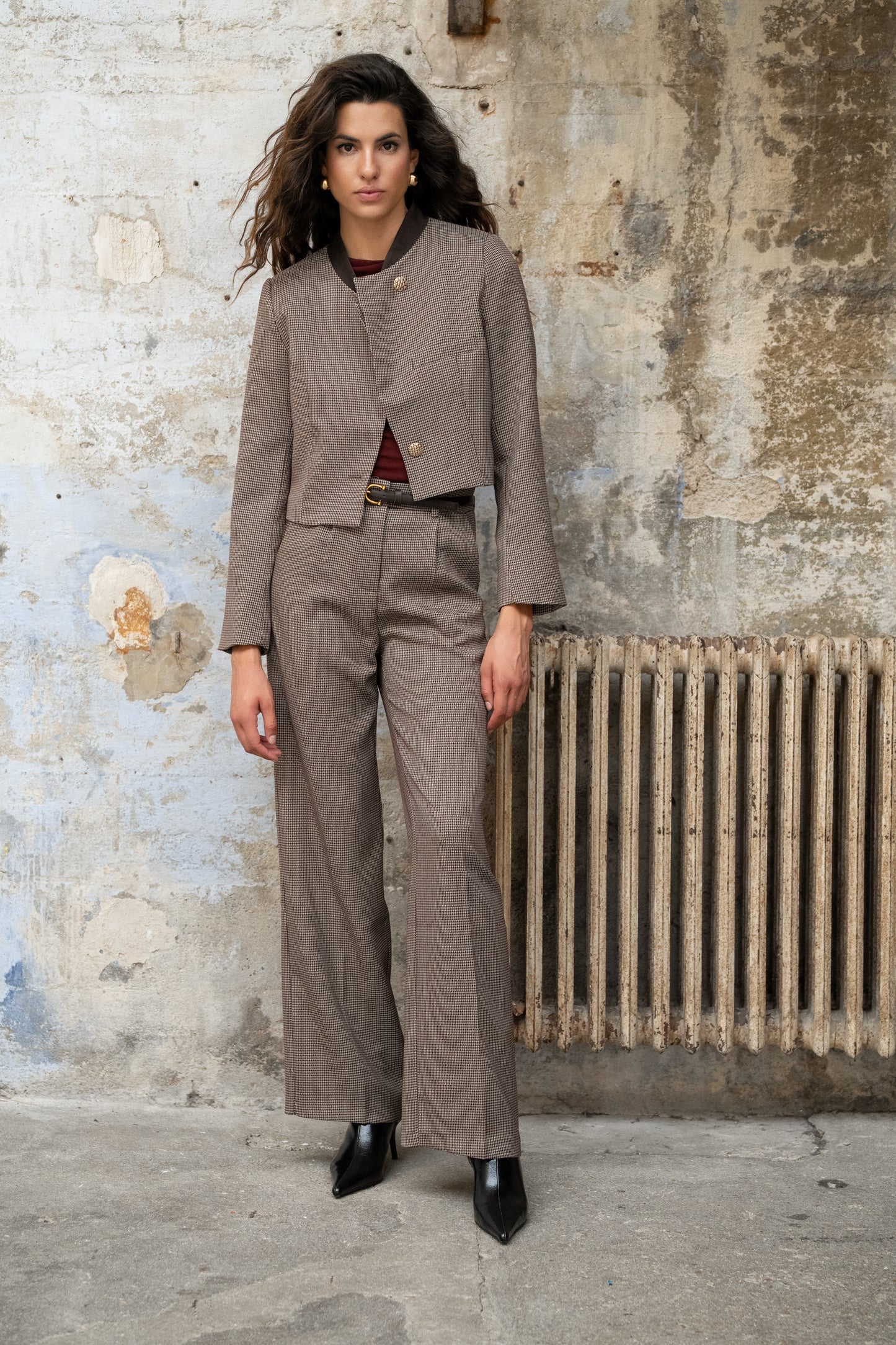 Hazel houndstooth cropped blazer