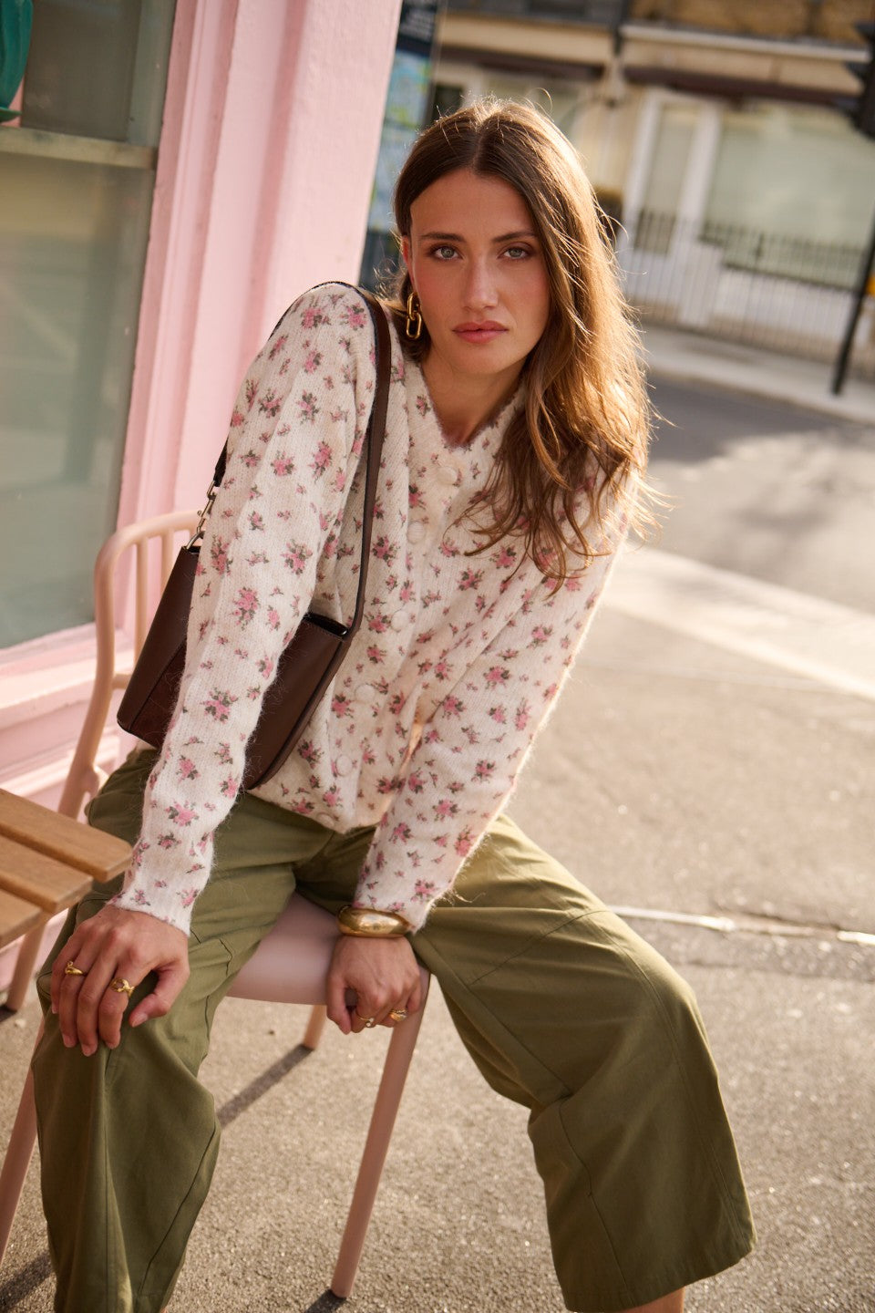 Amelia pink floral button cardigan