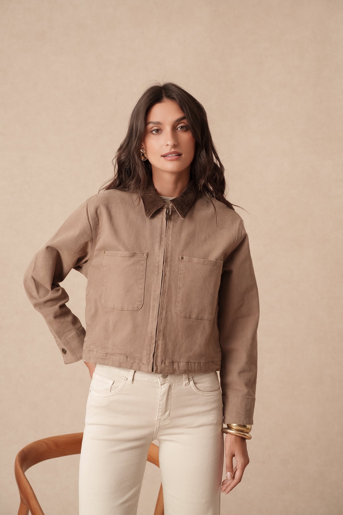 Maria cropped camel utility barn jacket