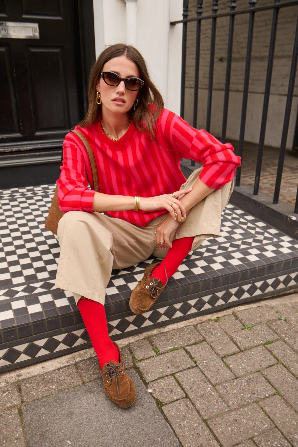 Cara pink and red stripe jumper