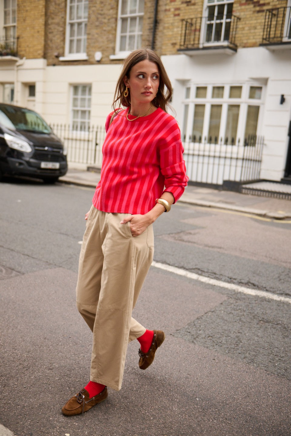 Cara pink and red stripe jumper