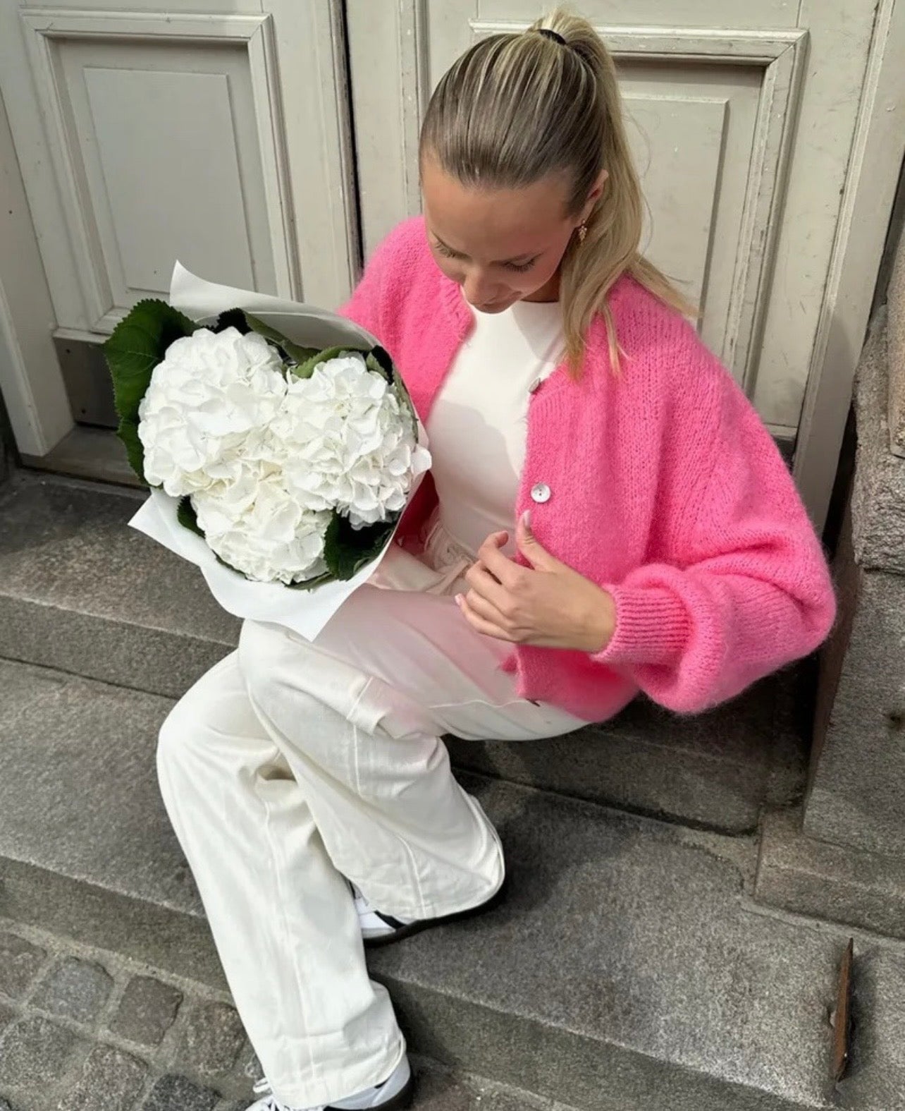 Harriet bubblegum pink alpaca cardigan