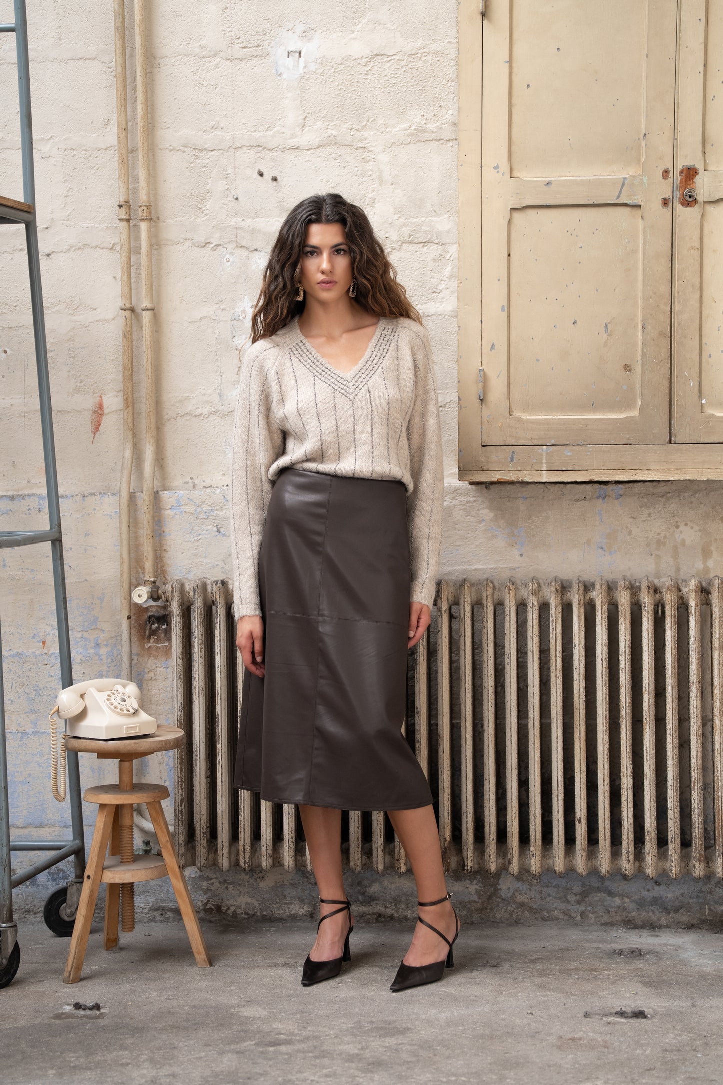 Emma chocolate brown leather skirt