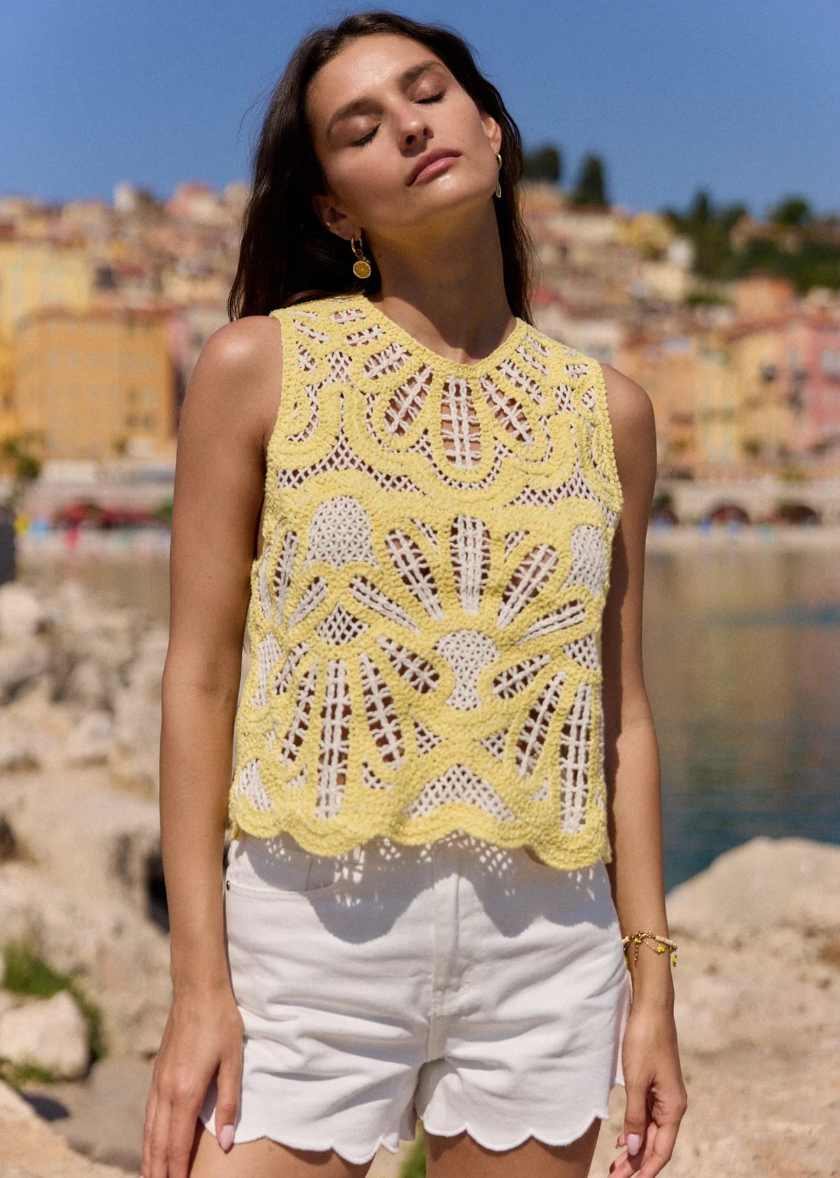 Tori yellow crochet top