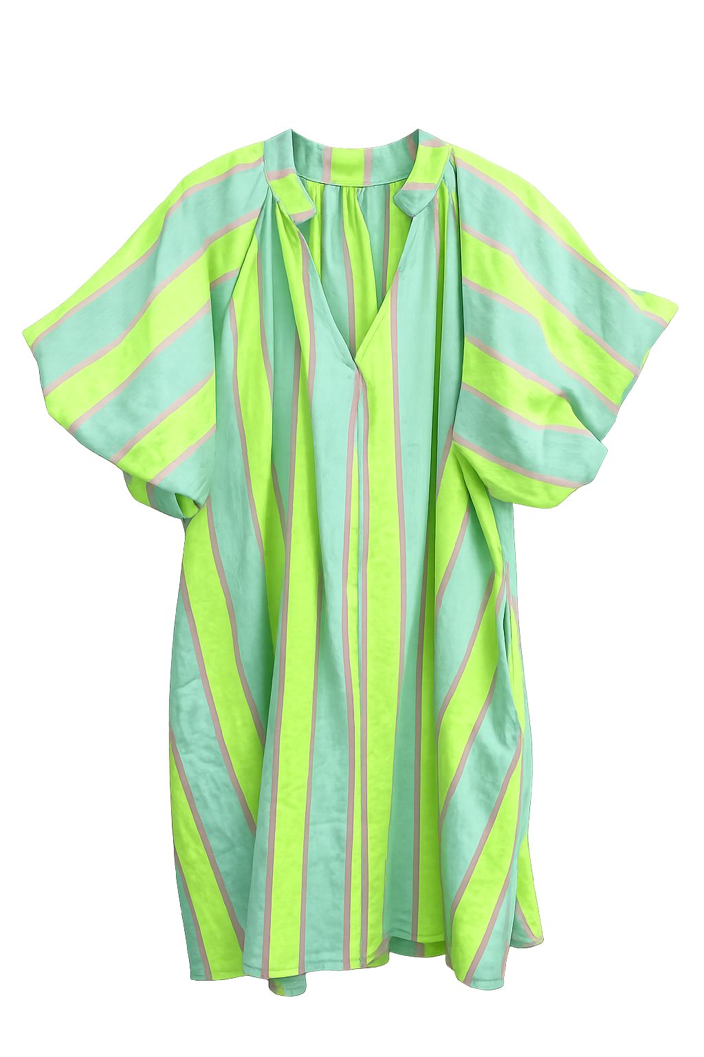 Eden neon yellow and green stripe balloon sleeve dress