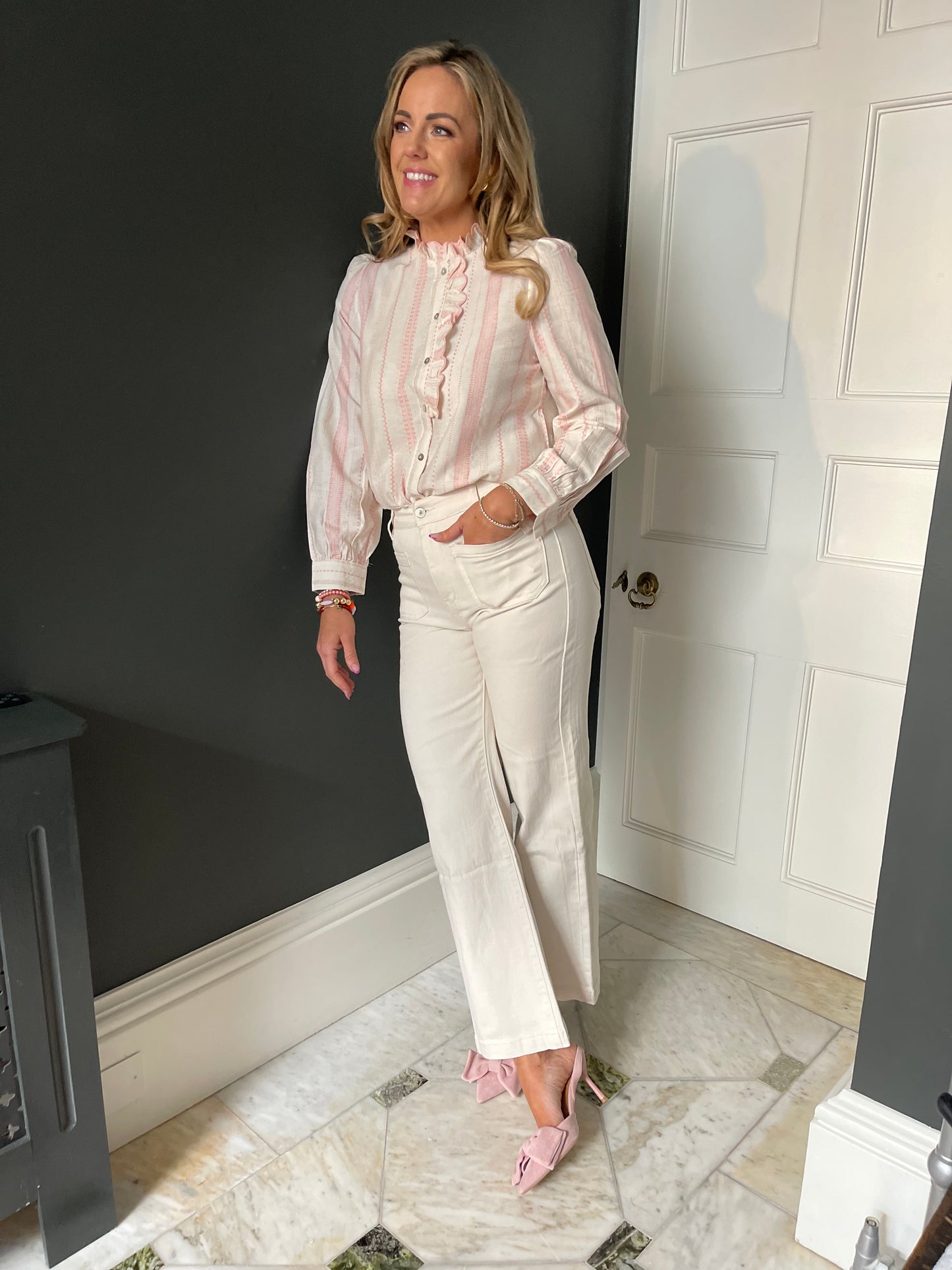 Georgia ecru wide leg jeans
