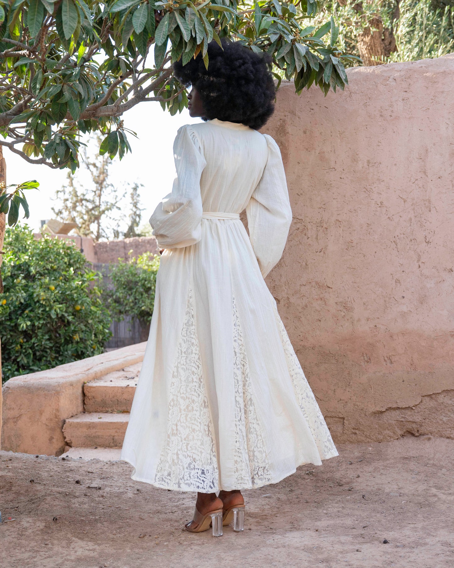 Amara cream puff sleeve long lace dress
