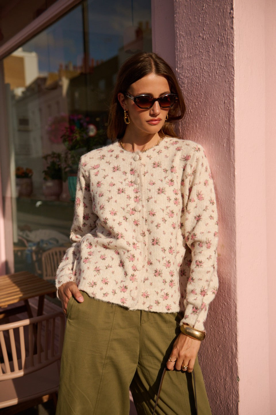 Amelia pink floral button cardigan