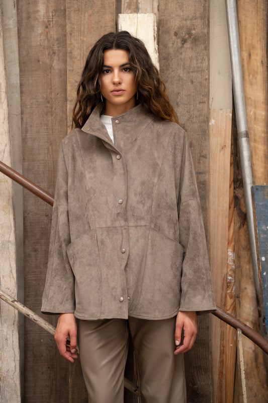 Sofia taupe suede funnel neck jacket