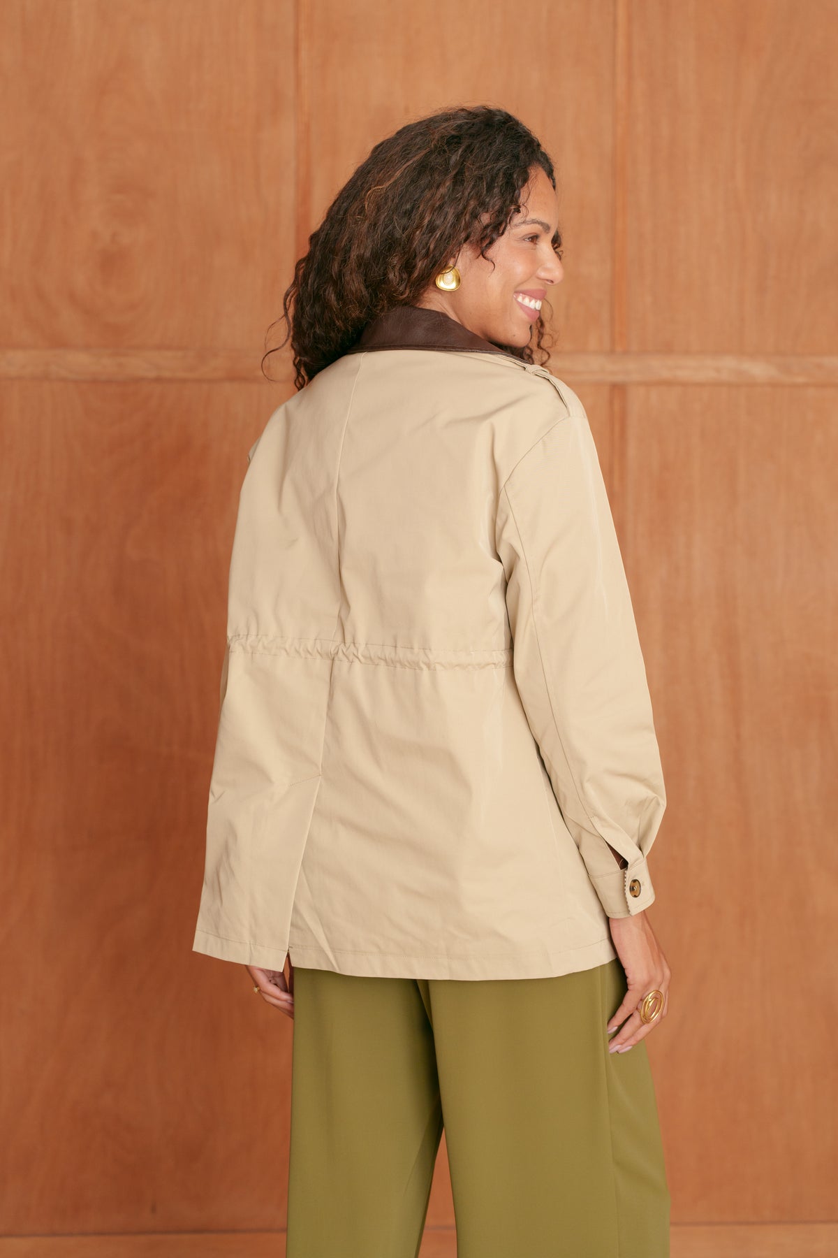 Lucy leather collar utility barn jacket