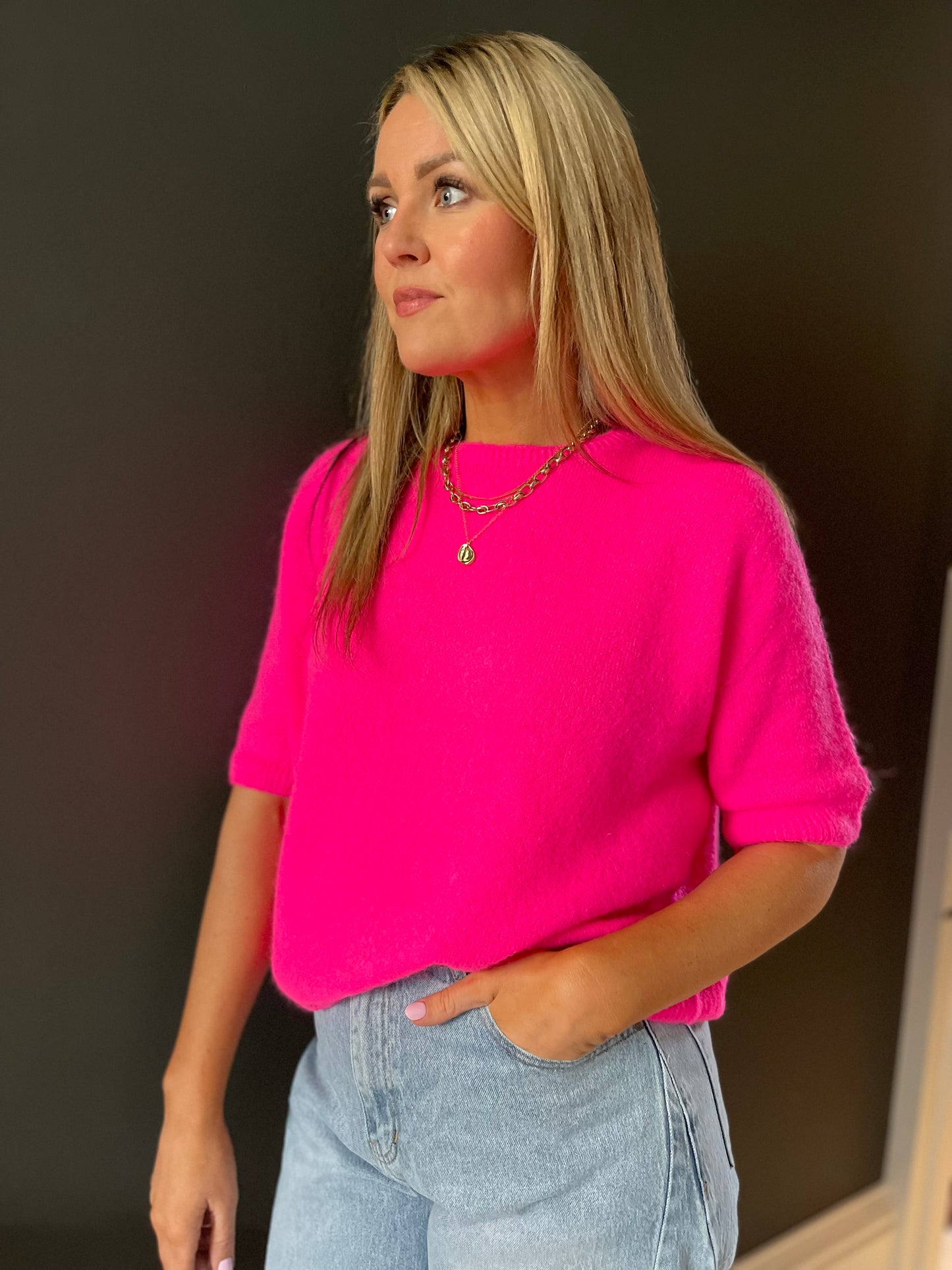Lottie neon pink short sleeve alpaca jumper