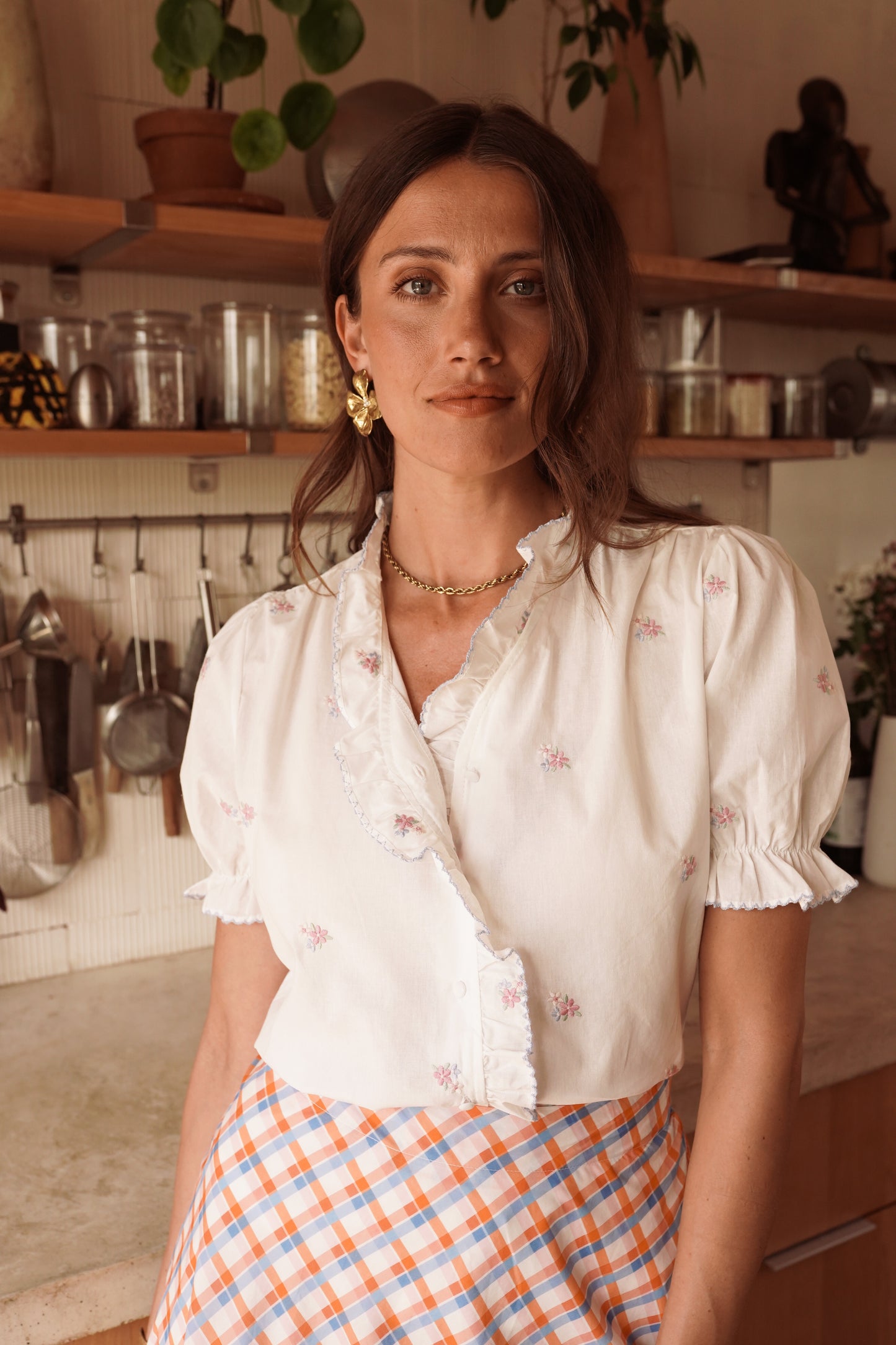 Roisin floral scalloped white blouse