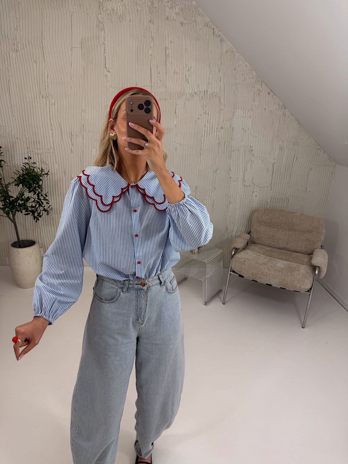 Sally blue stripe Peter Pan collar shirt