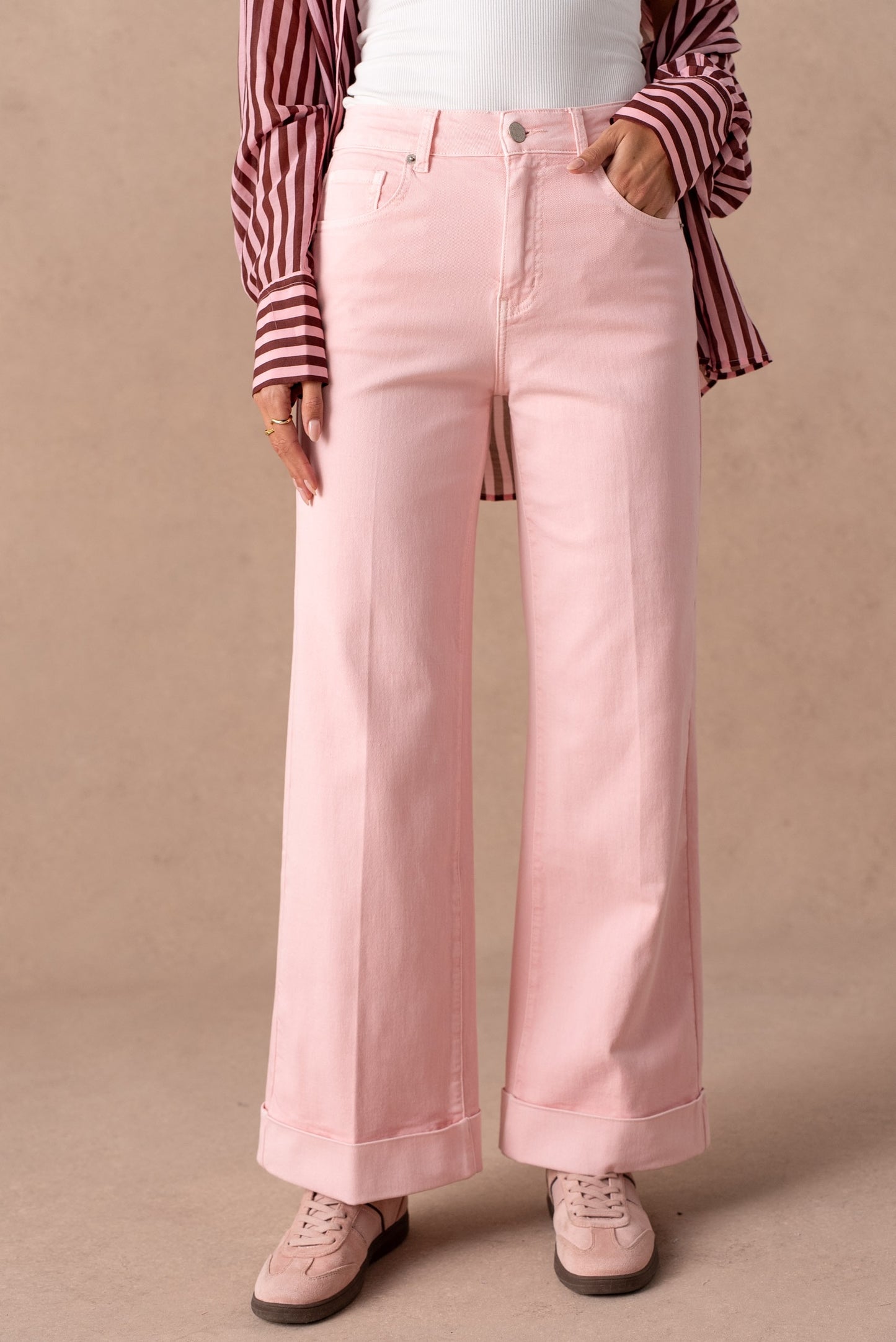 Aoife pink wide leg turn up jeans