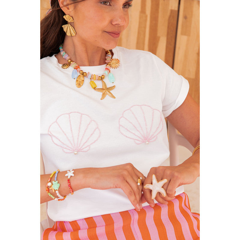 Seashells pink beaded pearl tshirt