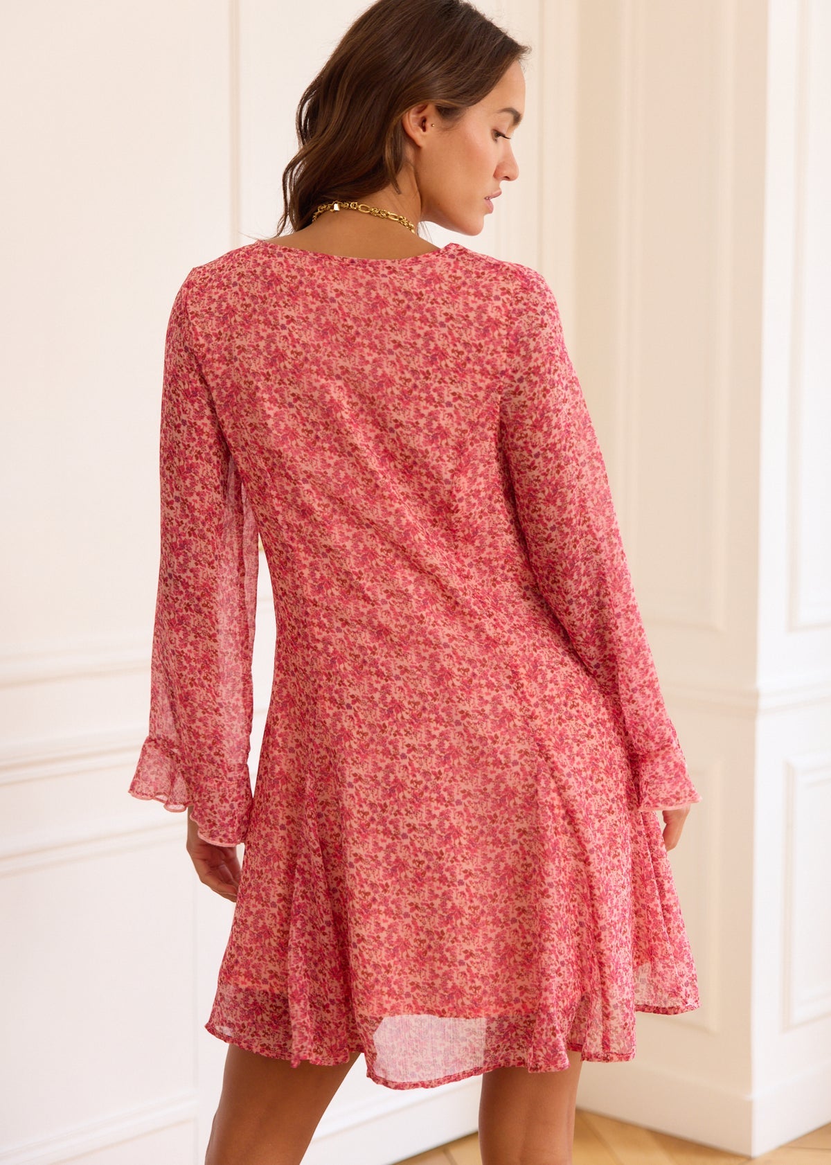 Paula red chiffon shirt dress