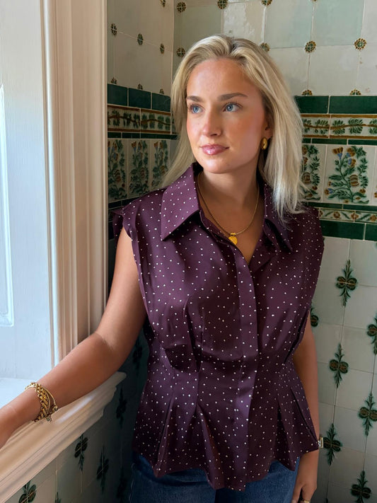 Sienna burgundy polka dot top