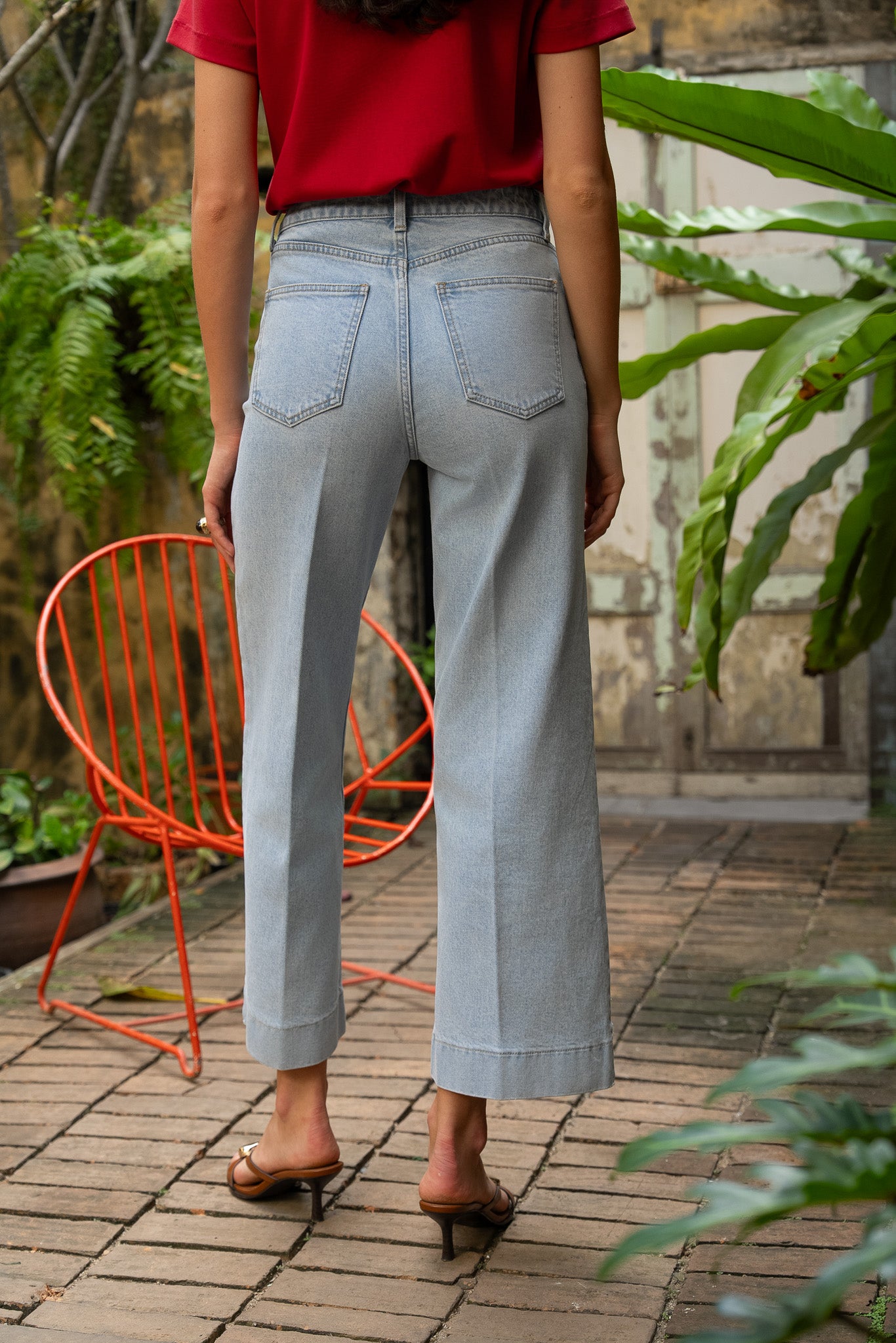 Wide leg light blue denim jeans