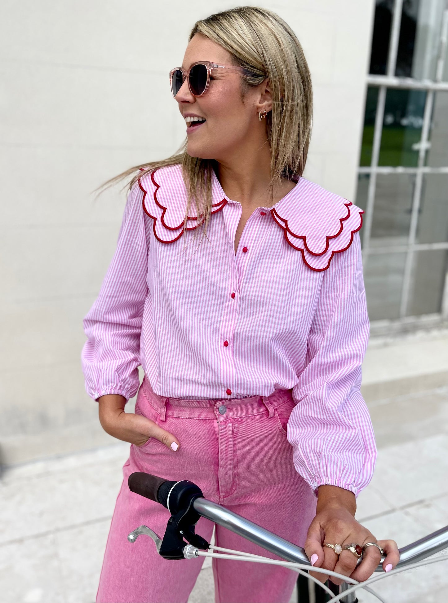 Sally pink stripe Peter Pan collar shirt