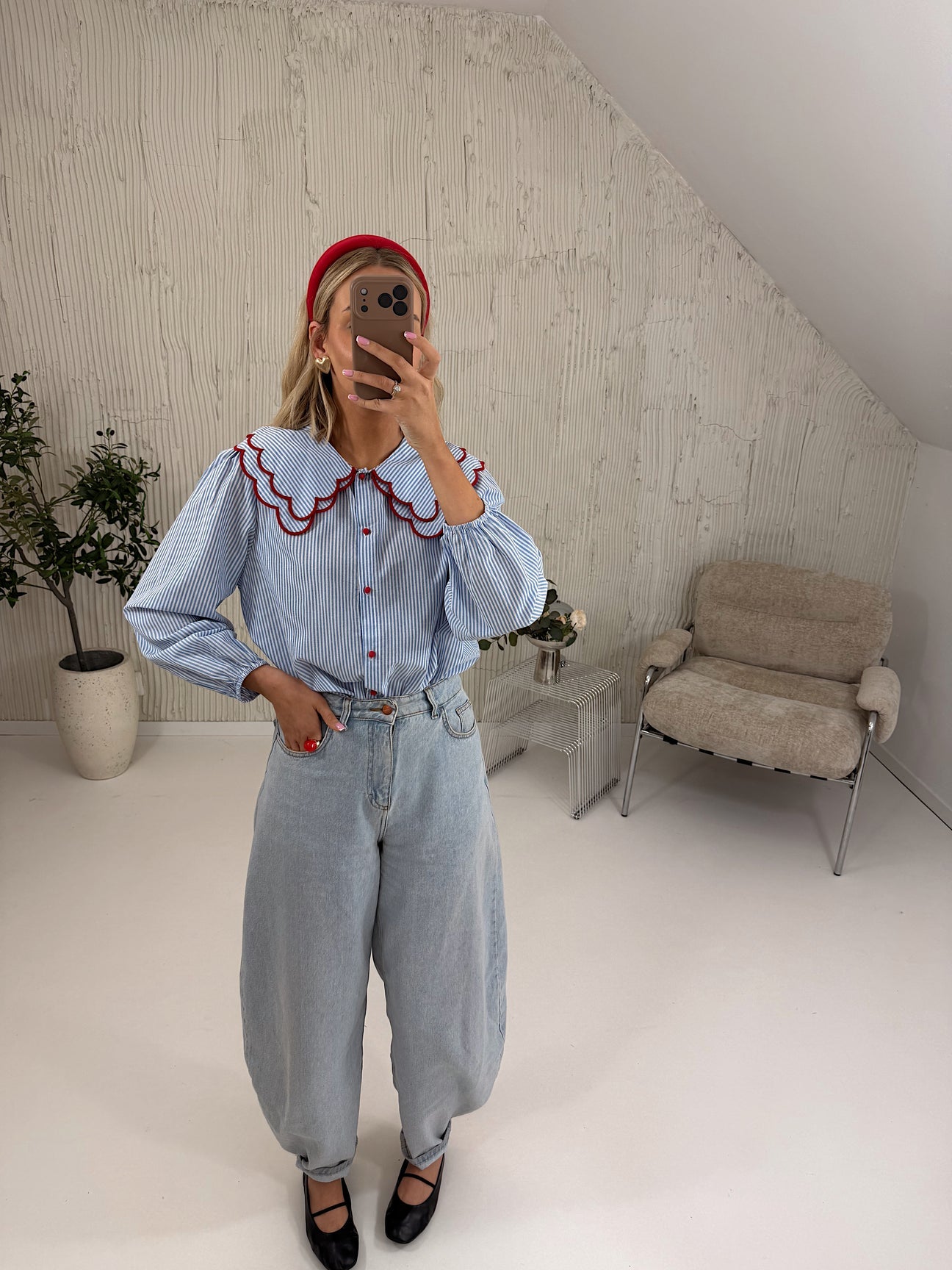Sally blue stripe Peter Pan collar shirt
