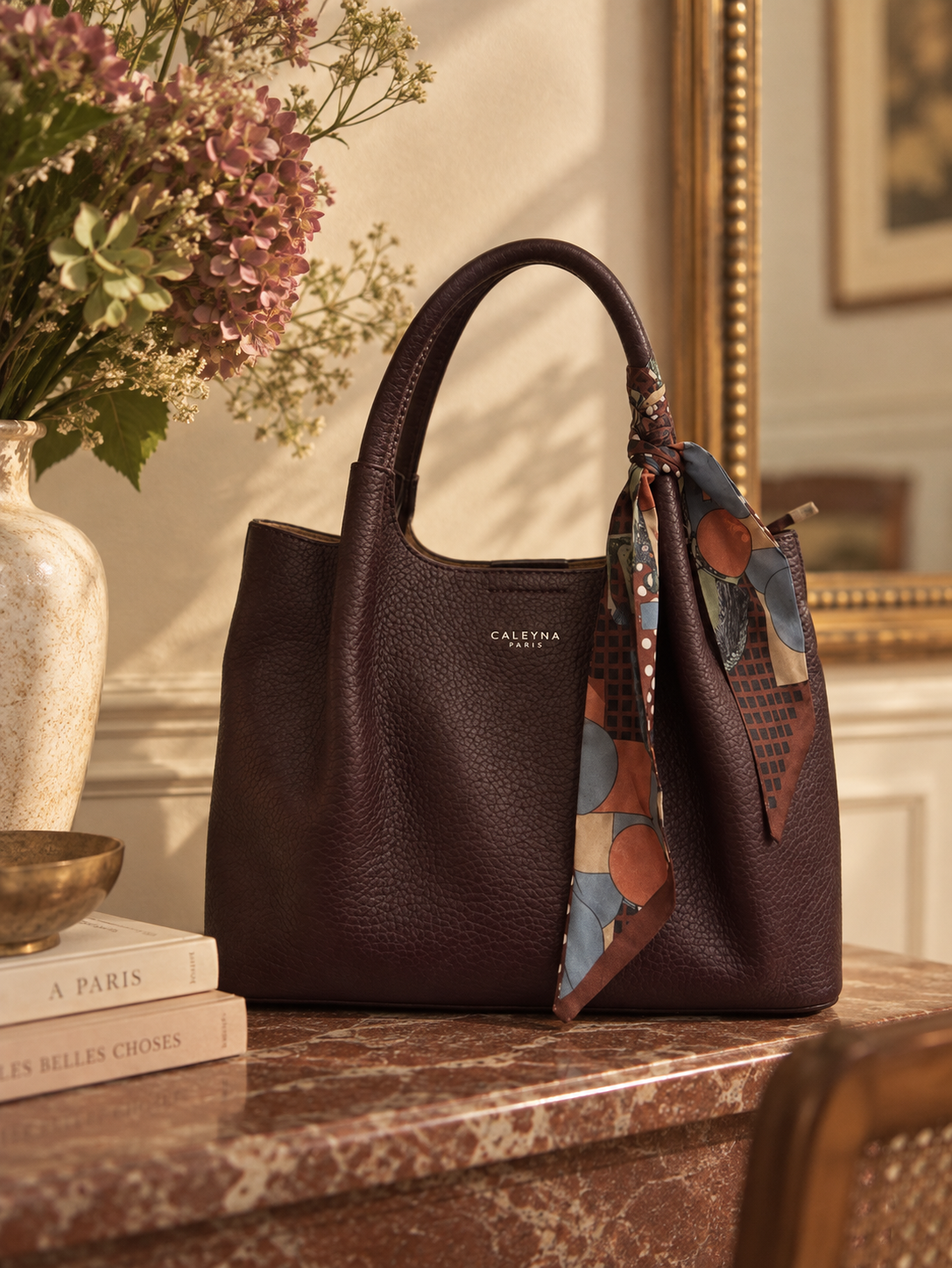 Burgundy scarf detail handbag