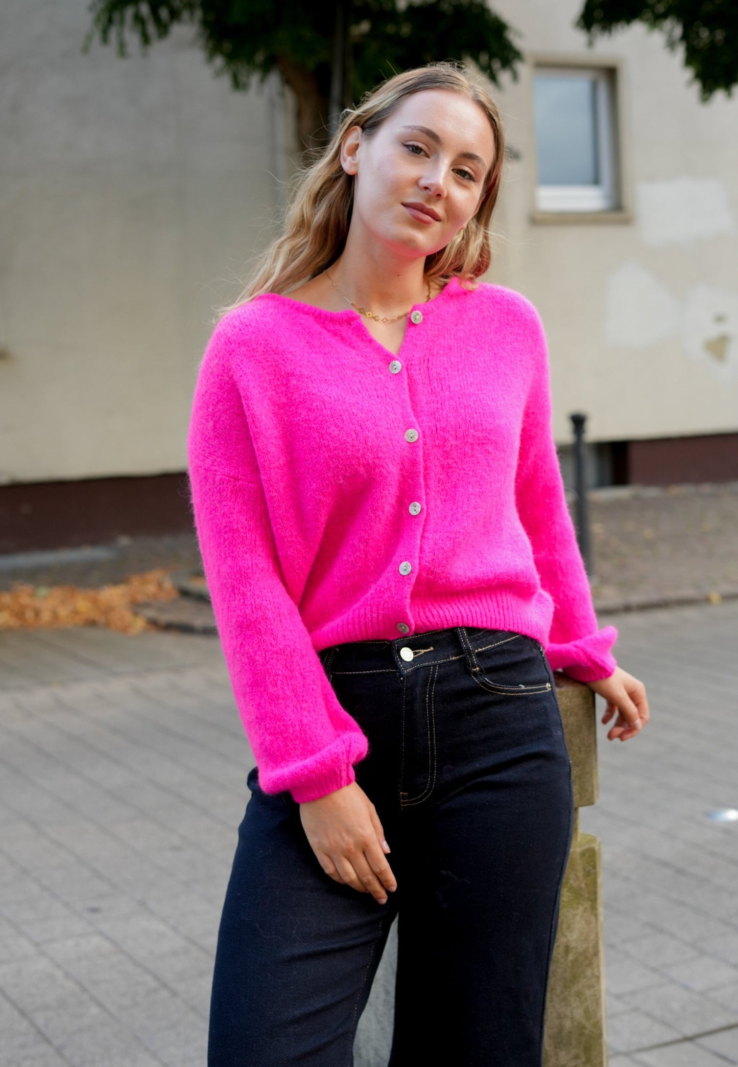 Harriet neon pink alpaca cardigan