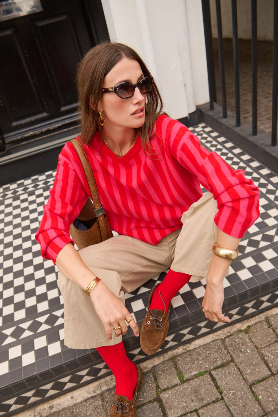 Cara pink and red stripe jumper