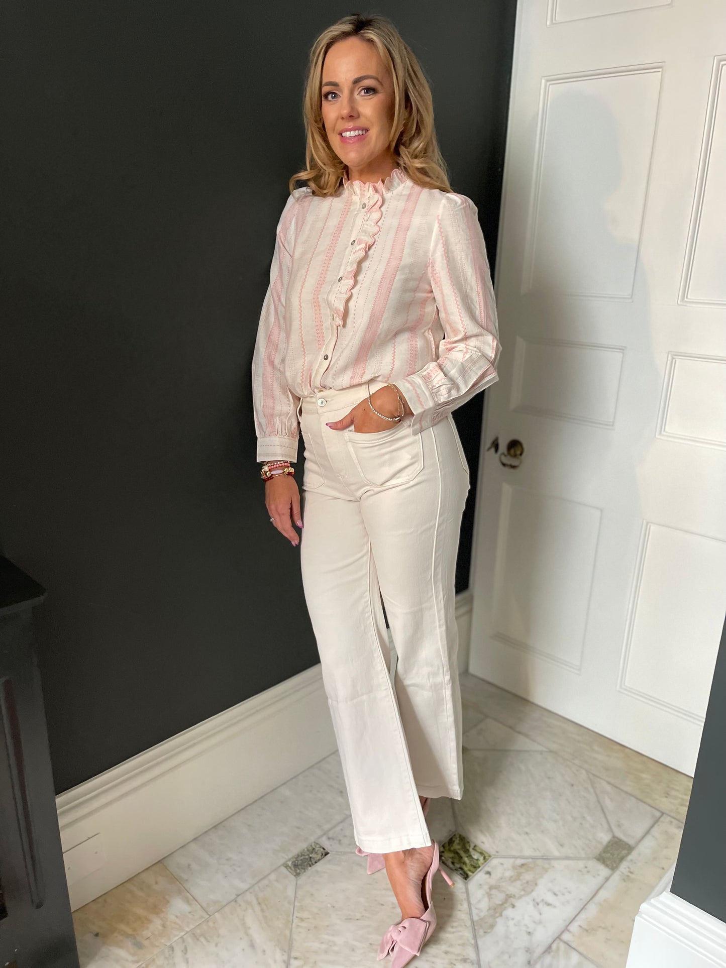 Georgia ecru wide leg jeans