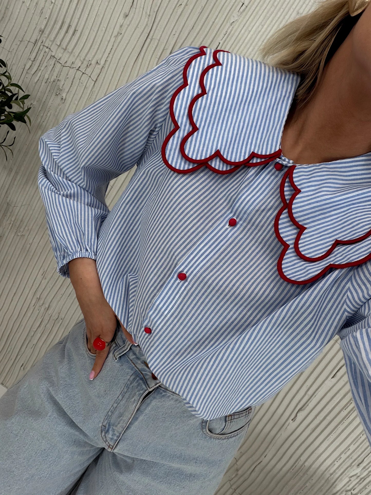 Sally blue stripe Peter Pan collar shirt